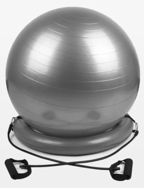 Yoga Ball with Non-Slip Fixed Base, Anti-Burst Exercise & Balance Ball for Pilates, Core Training & Office Chair Use — Grey / Pink / Red