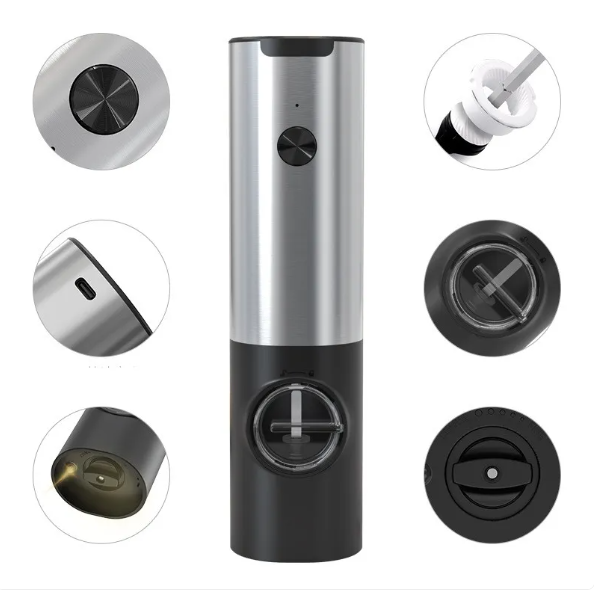 Electric Salt & Pepper Grinder, USB-C Rechargeable One-Touch Mill with Adjustable Coarseness & Base Light — Single or 2-Piece Set