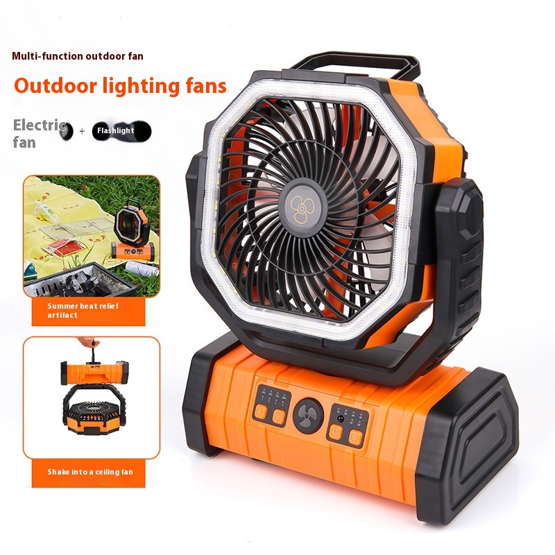 Outdoor Camping Fan Power Bank with LED Light, 3-in-1 Portable Rechargeable Fan with 10000/20000mAh Power Bank & Oscillating Airflow — F6 / F8