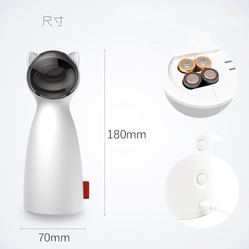 Automatic Cat Laser Toy, Interactive Laser Pointer with 5 Angle Settings & 2 Speed Modes, Auto Timer Laser Pet Toy for Indoor Cats & Kittens — White