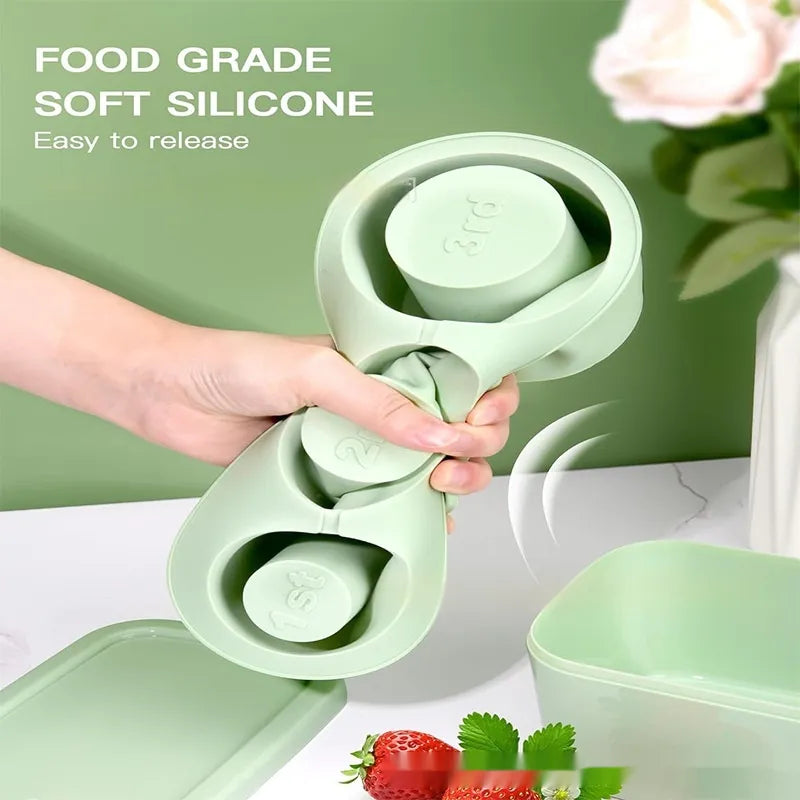 Ice Cube Mold for Tall Tumblers, Silicone Ice Cube Tray with Lid & Storage Bin, Easy-Fill & Release Ice Maker for Drinks — Green