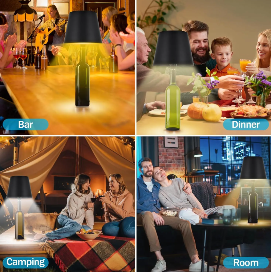 LED Bottle Lamp Rechargeable Dimmable Table Lamp, Wireless Wine Bottle Light Kit with Touch Dimming & 3 Color Modes — Black / White