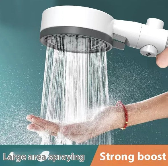 5-Speed High-Pressure Handheld Shower Head, 5 Spray Modes with Self-Cleaning Silicone Nozzles, Water-Saving Tool-Free Install — Black / White