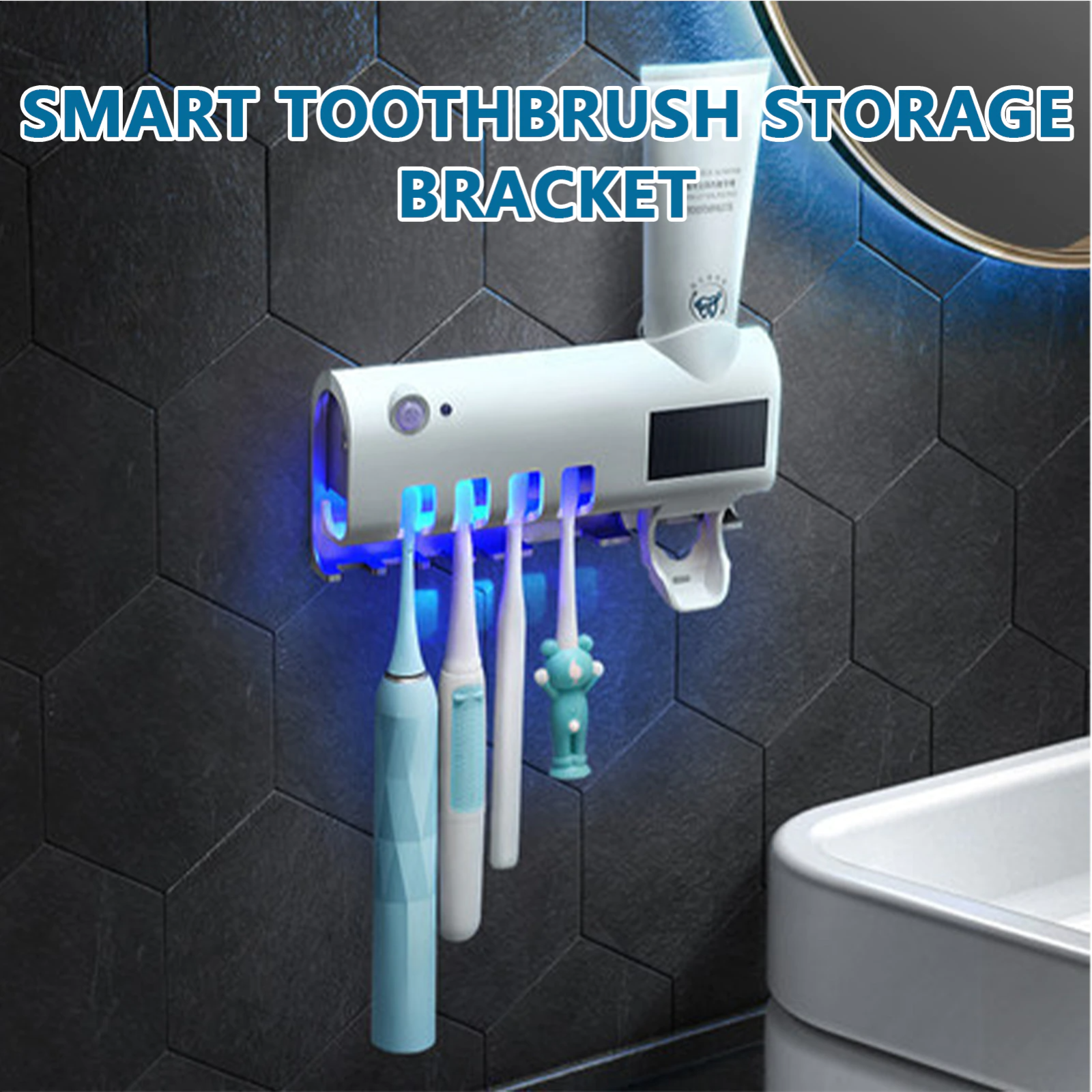 UV Toothbrush Sterilizer Holder & Automatic Toothpaste Dispenser, Wall-Mounted 4-Slot Toothbrush Sanitizer with UV-C Light — White
