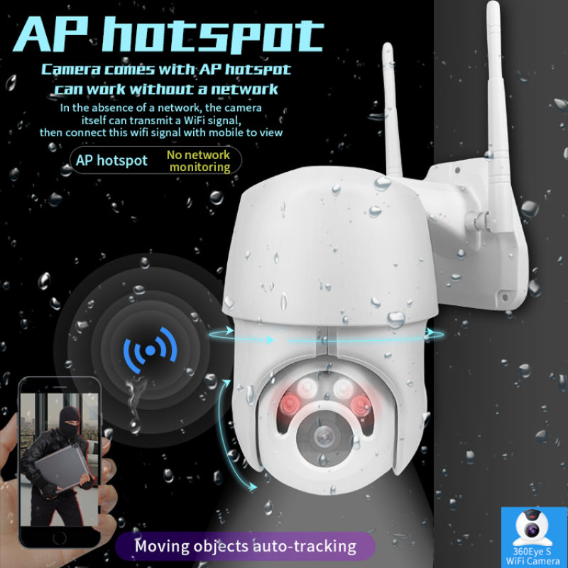 Wireless Security Camera Outdoor Indoor, 1080p HD WiFi PTZ Camera, 360° View, IP66 Waterproof, Night Vision, Motion Detection & Auto Tracking — White