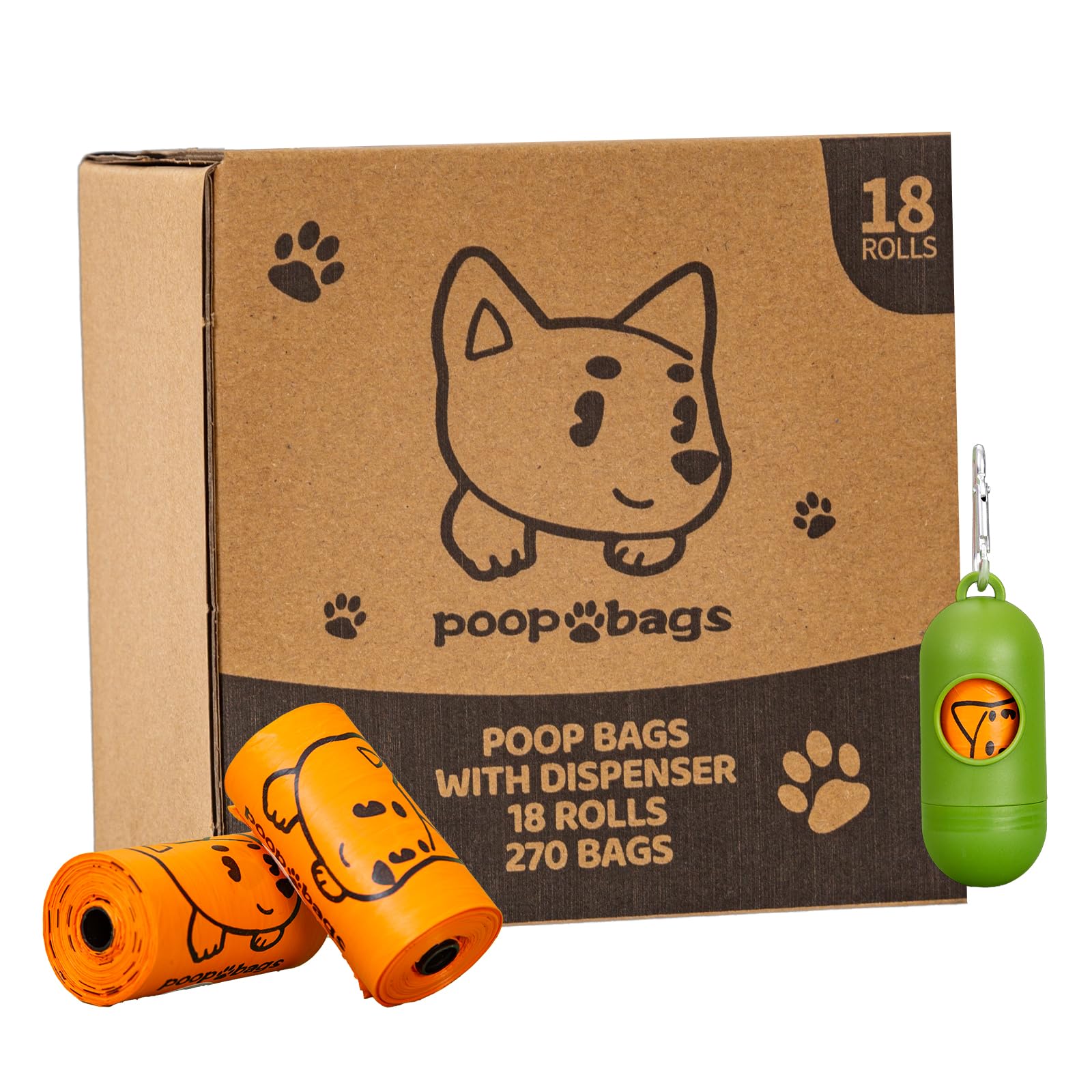 Watreeco 270 Count Dog Poop Bags with Dispenser, Extra Thick Leak-Proof Scented Waste Bags for Dogs & Cats — Orange