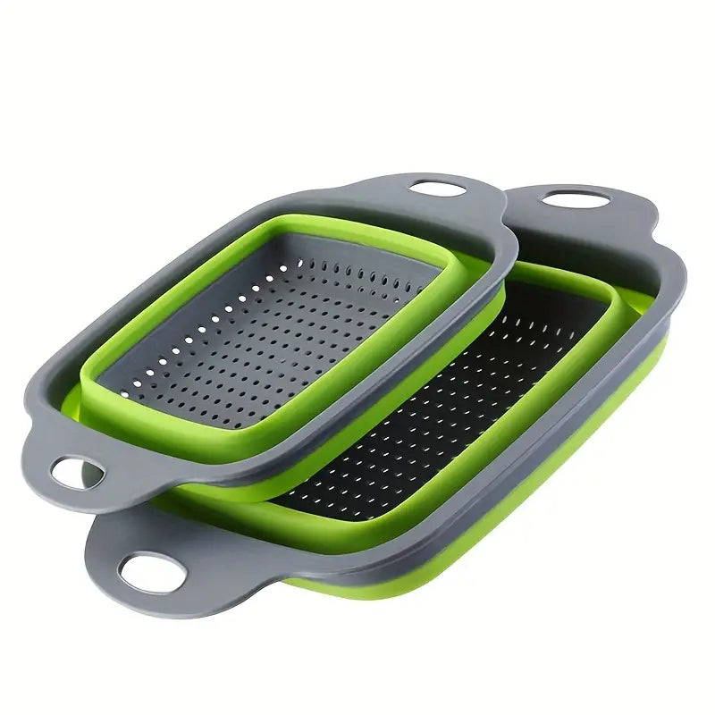 Collapsible Washing Strainer Basket - Foldable Silicone & TPR Fruit and Vegetable Drainer with Handles, Multifunctional Kitchen Colander for Cleaning