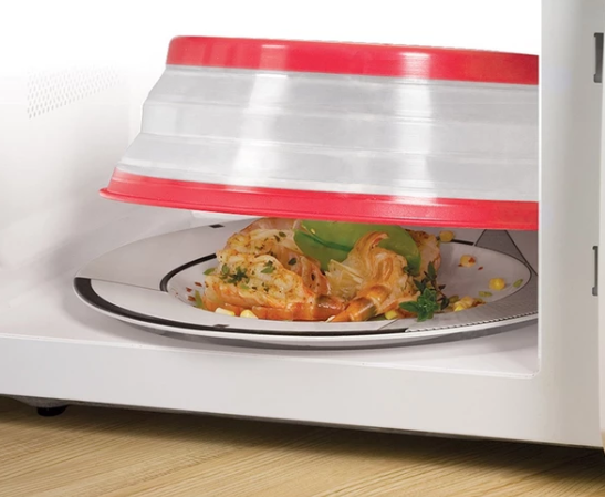 Collapsible Microwave Splash Cover, High-Temperature Food-Grade PP & TPR Splatter Guard, Durable Foldable Design — Green / Blue / Red