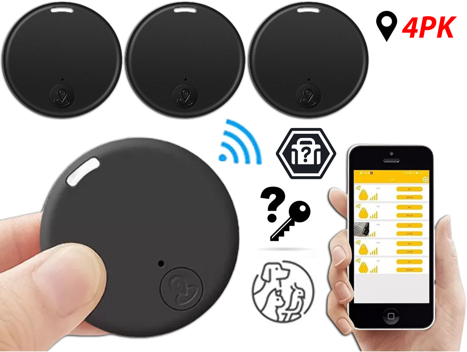 Bluetooth Item Finder Key Tag, App-Paired Locator for Keys, Wallet, Bags & Remotes — Audible Alarm, Two-Way Phone Find — 2/4/6/8 Packs