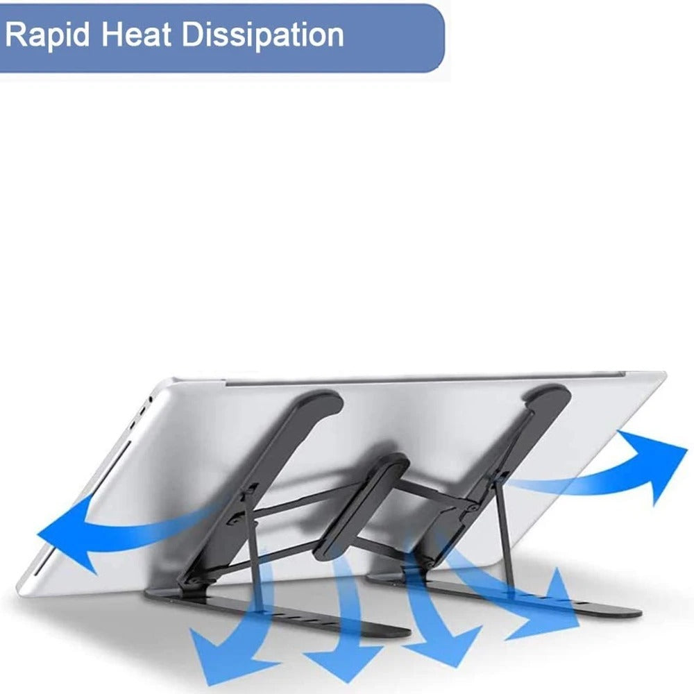 E605 Adjustable Foldable Laptop Stand with Cooling Function, Ergonomic Riser with Improved Airflow, Portable & Lightweight — Black / White