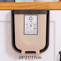 Foldable Wall-Mounted Trash Can, 9L Collapsible Hanging Waste Bin for Kitchen Cabinet Door — Coffee / White
