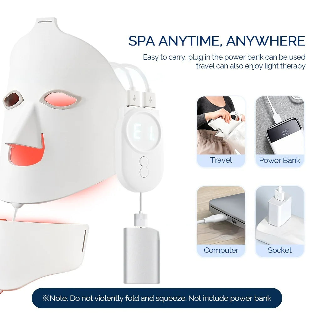 7-Color LED Silicone Face Mask, LED Light Therapy Facial Mask for Skin Rejuvenation & Glow — White, AU / UK / US / EU