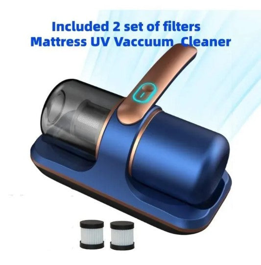 Wireless Mattress Vacuum Cleaner, 12kPa Strong Suction Cordless Handheld UV-C Bed Vacuum with HEPA Filter — Black / Blue