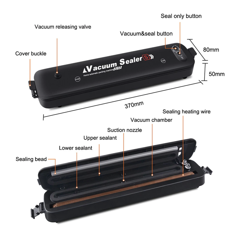 Vacuum Sealer Machine for Food Preservation, Automatic One-Touch Food Saver with Seal Bags — with 15 or 50 Bags