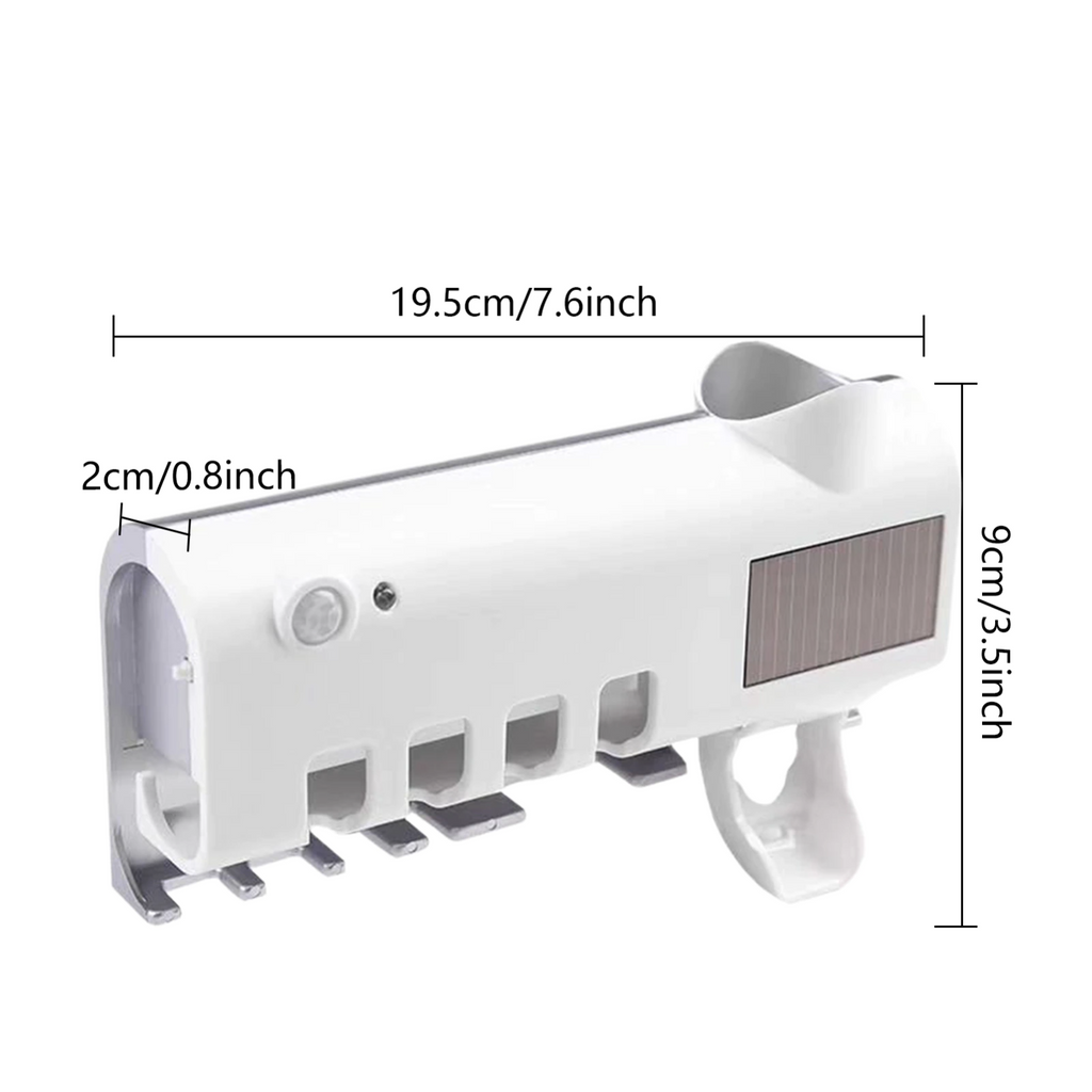 UV Toothbrush Sterilizer Holder & Automatic Toothpaste Dispenser, Wall-Mounted 4-Slot Toothbrush Sanitizer with UV-C Light — White