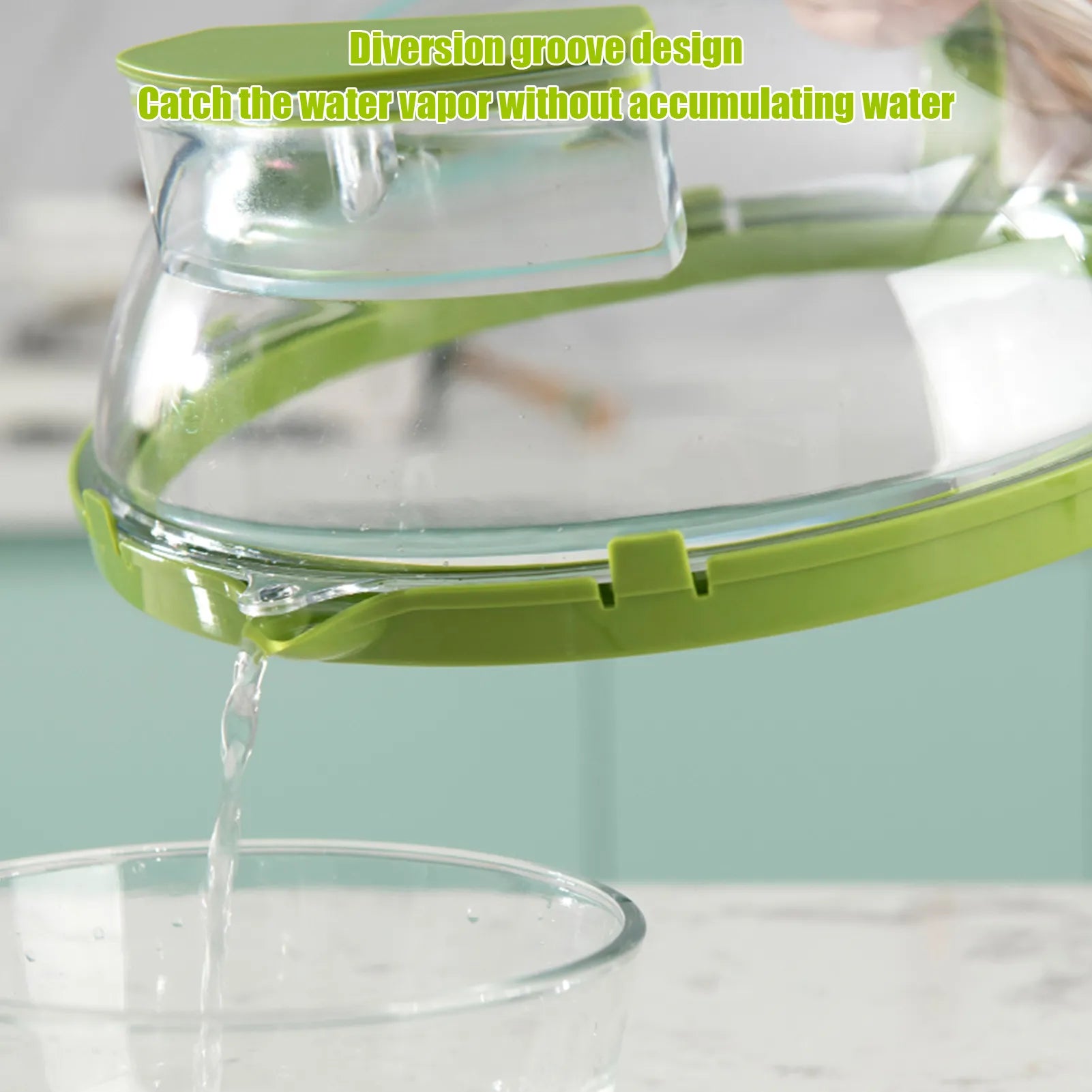 Microwave Food Heating Cover with Water Reservoir - Clear Splashproof Microwave Lid with Green Rim, Adjustable Steam Vent & Ergonomic Handle
