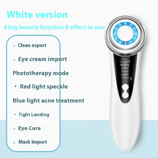 Glow Wave Facial Massager, Microcurrent Face Device with Color Light Therapy & Massage — White / Pink
