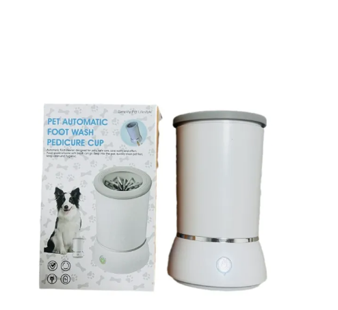 Automatic Pet Paw Cleaner, 360° Rotating Paw Washer Cup with Soft Silicone Bristles for Dogs & Cats — White / Blue