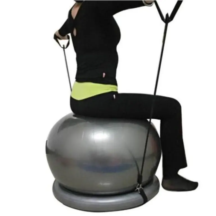 Yoga Ball with Non-Slip Fixed Base, Anti-Burst Exercise & Balance Ball for Pilates, Core Training & Office Chair Use — Grey / Pink / Red
