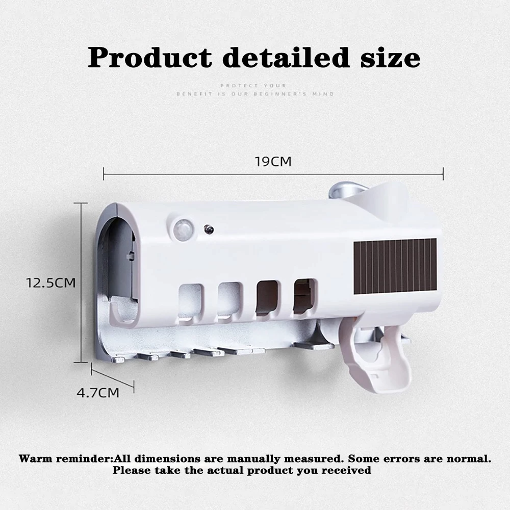 UV Toothbrush Sterilizer Holder & Automatic Toothpaste Dispenser, Wall-Mounted 4-Slot Toothbrush Sanitizer with UV-C Light — White