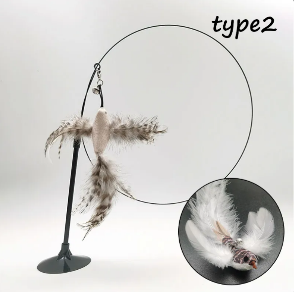 Interactive Cat Toys for Indoor Cats, Self-Play Feather Teaser with Suction Cup Base & Bell — 5 Styles Available