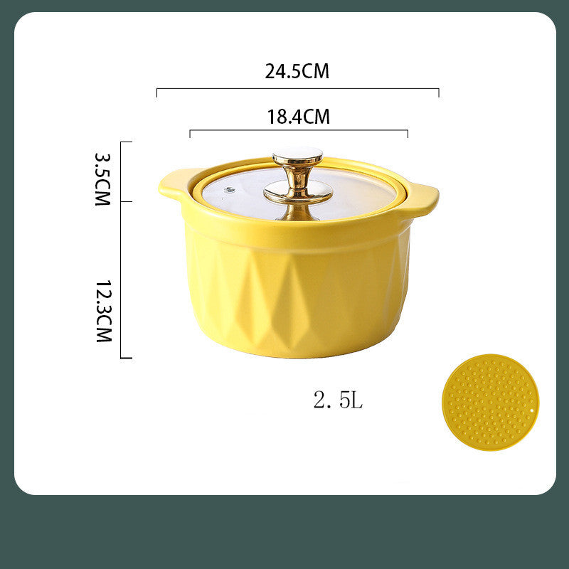 Ceramic Casserole Stew Pot for Cooking, 2.5 L Nordic-Style Ceramic Pot with Glass Lid — Green / Pink / Red / Yellow