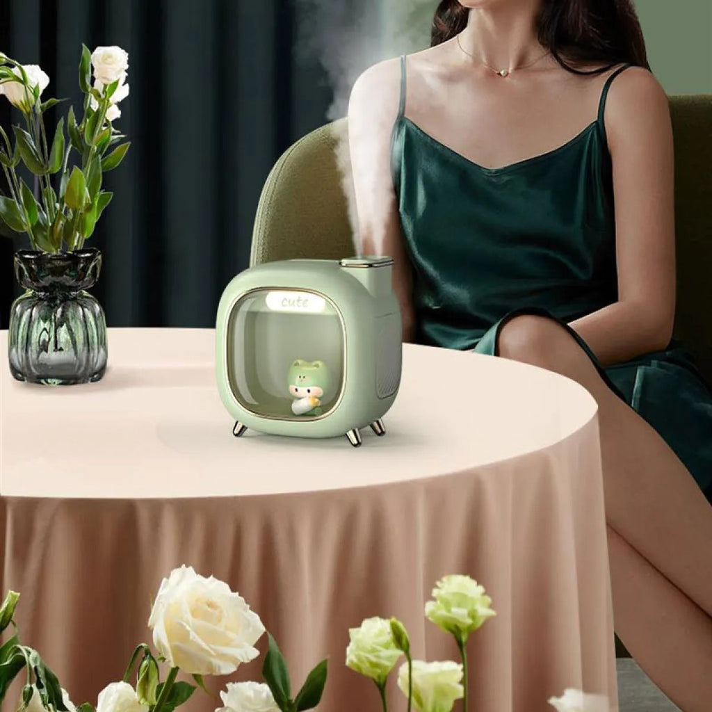 Portable Dual-Spray Humidifier for Office & Car — Pure White / Green / Pink, USB or Battery