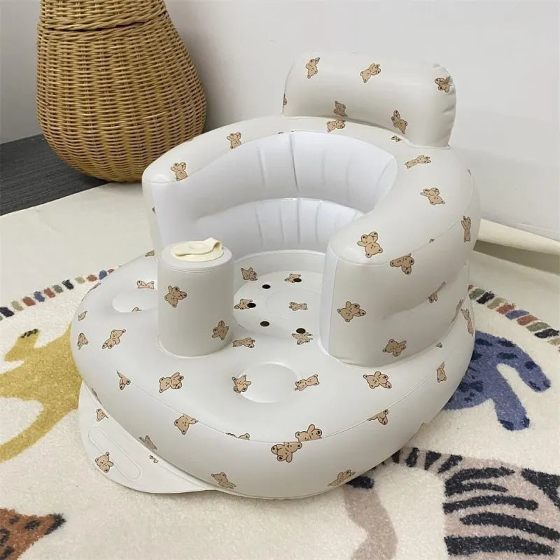Inflatable Baby Chair for Dining & Bath, Portable PVC Baby Seat with Built-In Air Pump — Cute Designs