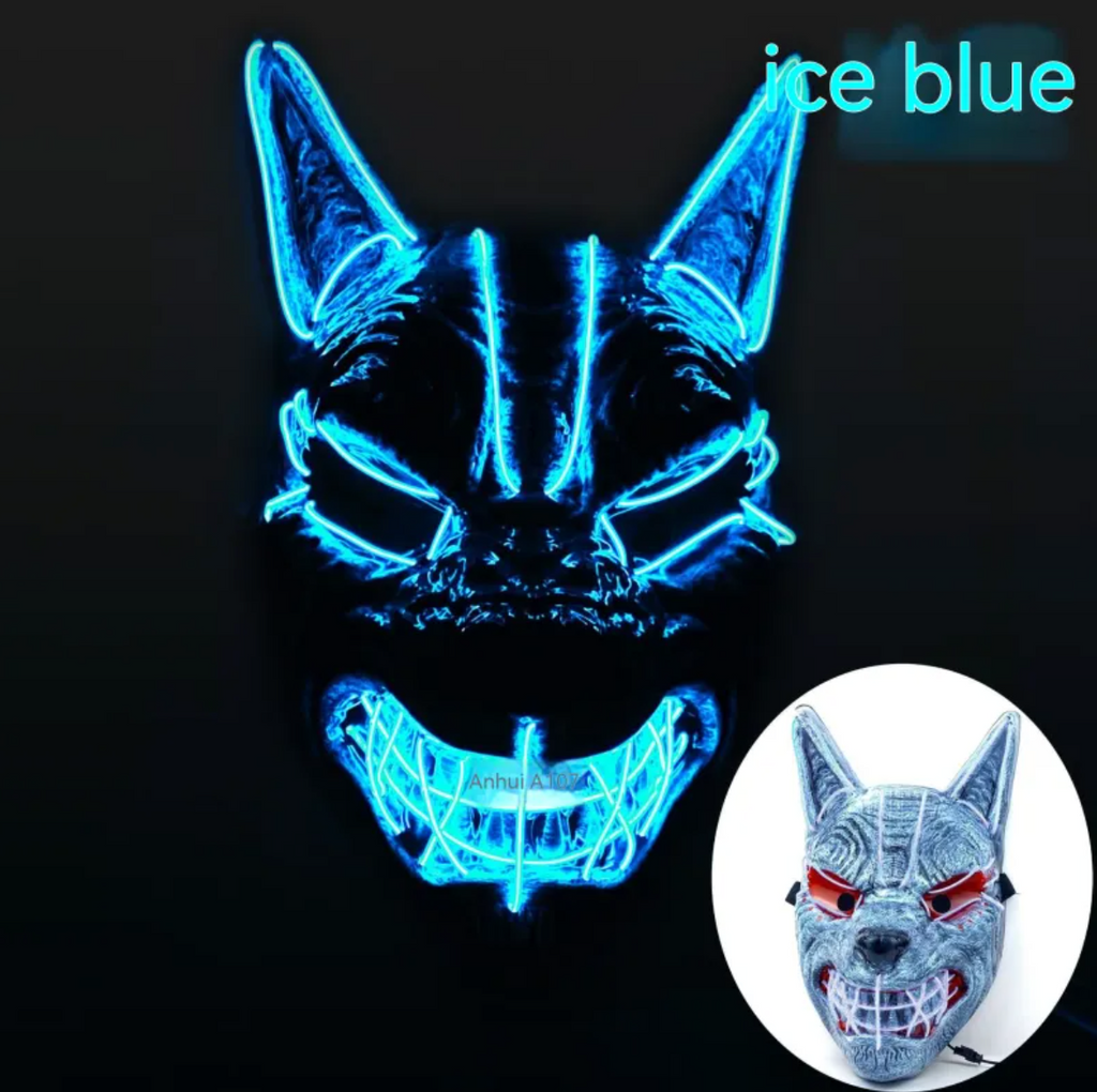 LED Full Face Luminous Halloween Mask, Light-Up Glowing Mask for Cosplay & Rave — Single Colour per Mask, 10 Colourways