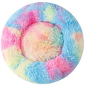 Round Plush Cat Bed Donut Cuddler, 35cm Fluffy Calming Pet Cushion for Indoor Cats — Multicolor
