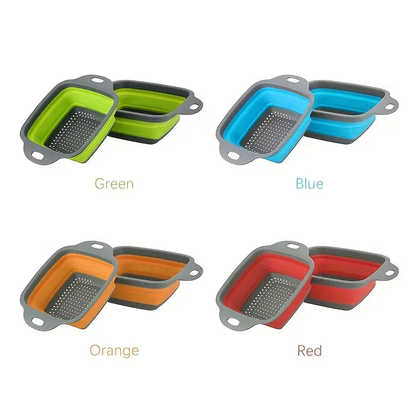Collapsible Washing Strainer Basket - Foldable Silicone & TPR Fruit and Vegetable Drainer with Handles, Multifunctional Kitchen Colander for Cleaning