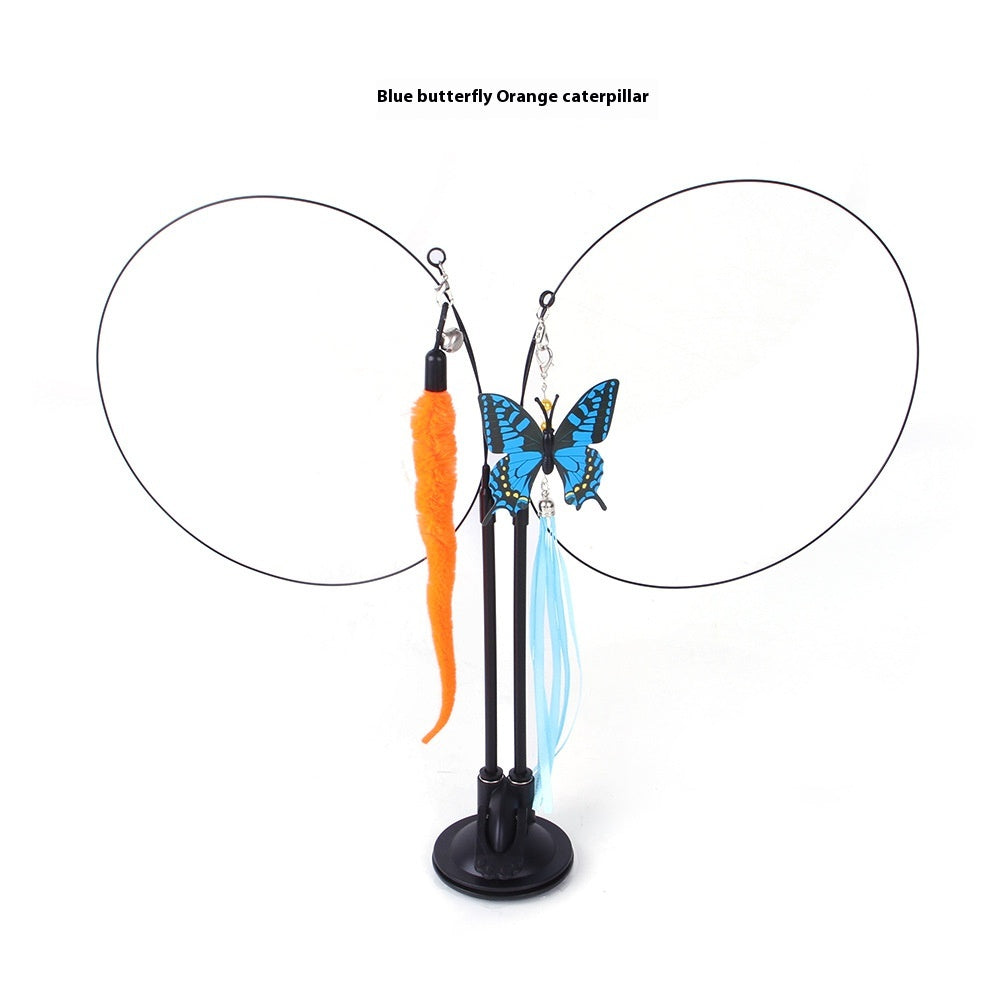 Cat Teaser Toy with Suction Cup Base, Interactive Wand Toy with Butterfly, Squirrel & Caterpillar Attachments — Multiple Styles