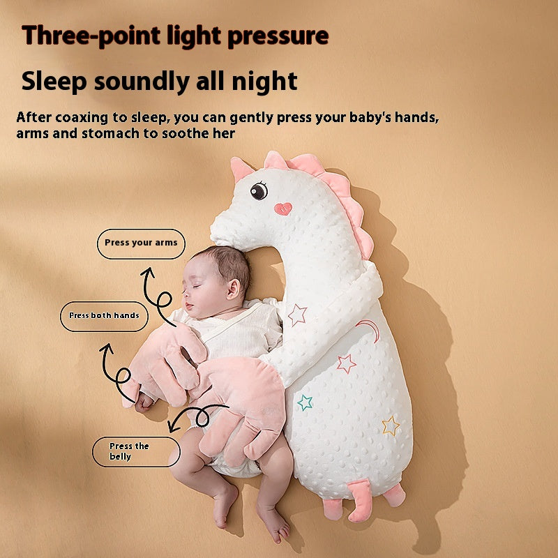 Baby Soothing Cuddle Pillow, Animal-Shape Plush Bolster with Padded Comfort Arm & Hand for Supervised Awake Time — Green Dinosaur