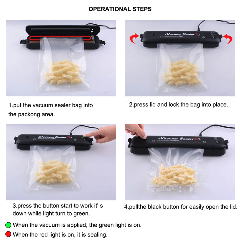 Vacuum Sealer Machine for Food Preservation, Automatic One-Touch Food Saver with Seal Bags — with 15 or 50 Bags
