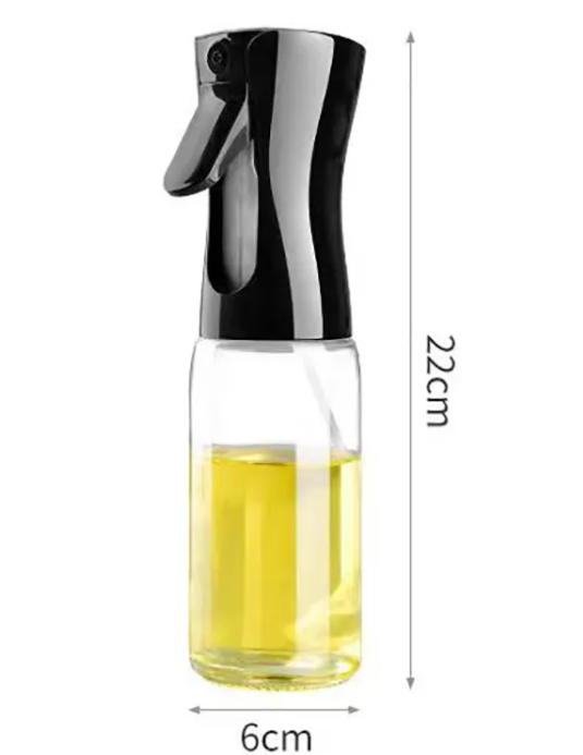 Portable Cooking Oil Sprayer, Refillable Glass Olive Oil Mister with Continuous Fine-Mist Nozzle — Black / White, 200-300ml