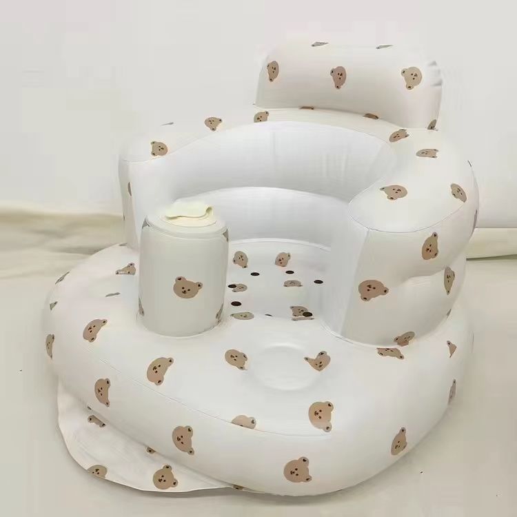 Inflatable Baby Chair for Dining & Bath, Portable PVC Baby Seat with Built-In Air Pump — Cute Designs