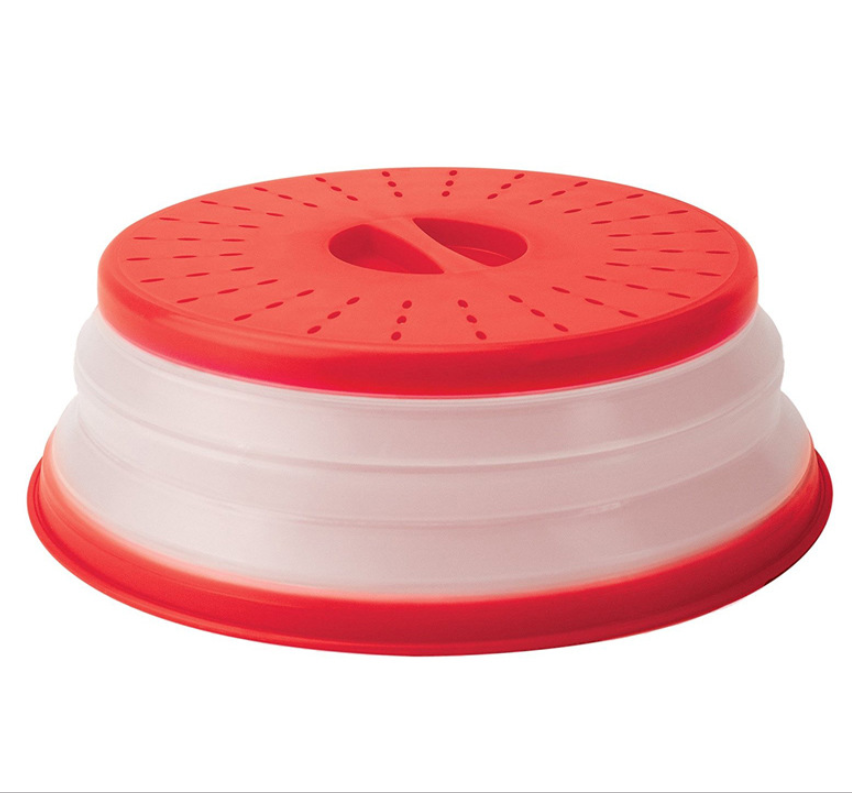 Collapsible Microwave Splash Cover, High-Temperature Food-Grade PP & TPR Splatter Guard, Durable Foldable Design — Green / Blue / Red