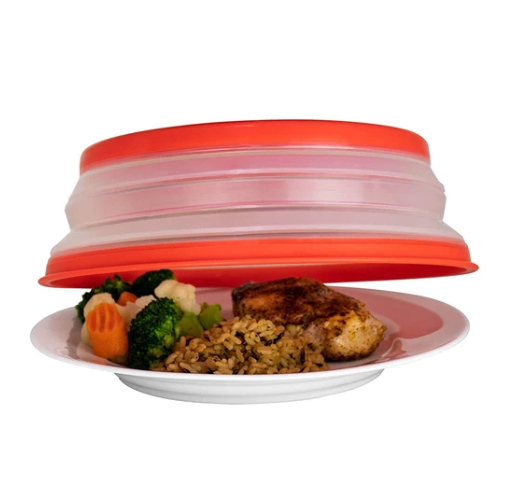 Collapsible Microwave Splash Cover, High-Temperature Food-Grade PP & TPR Splatter Guard, Durable Foldable Design — Green / Blue / Red