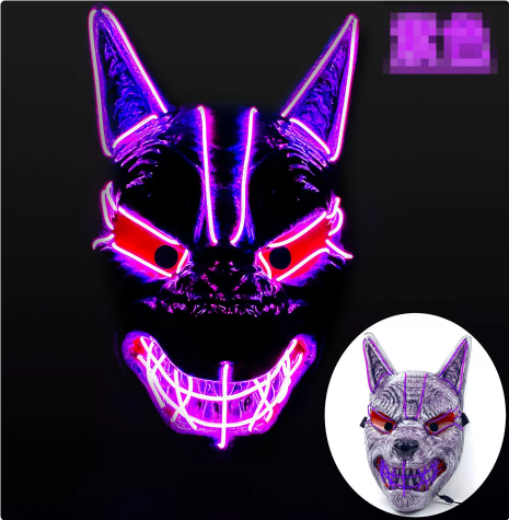 LED Full Face Luminous Halloween Mask, Light-Up Glowing Mask for Cosplay & Rave — Single Colour per Mask, 10 Colourways
