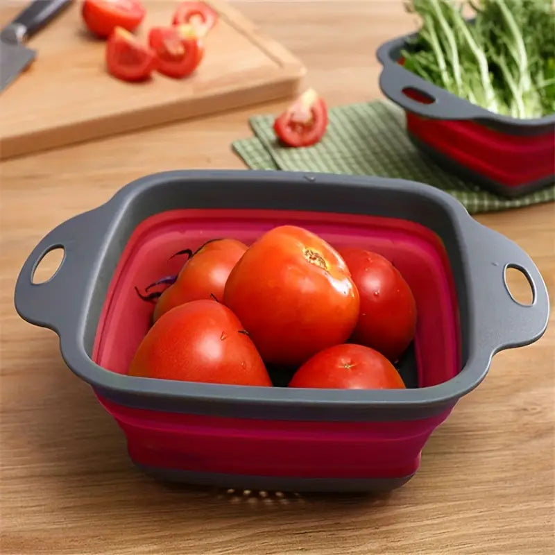 Collapsible Washing Strainer Basket - Foldable Silicone & TPR Fruit and Vegetable Drainer with Handles, Multifunctional Kitchen Colander for Cleaning