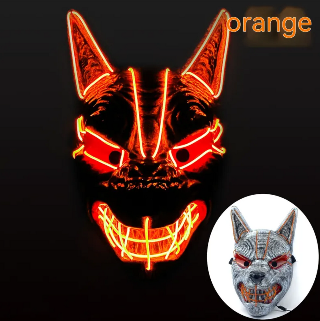 LED Full Face Luminous Halloween Mask, Light-Up Glowing Mask for Cosplay & Rave — Single Colour per Mask, 10 Colourways