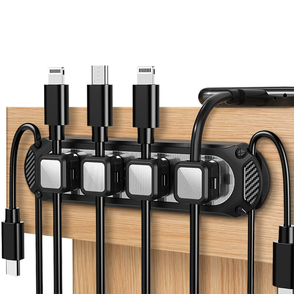 Dracool Magnetic Cable Holder, 6-Slot Cable Management Organizer, Desktop Cord Holder for USB, Power — Black