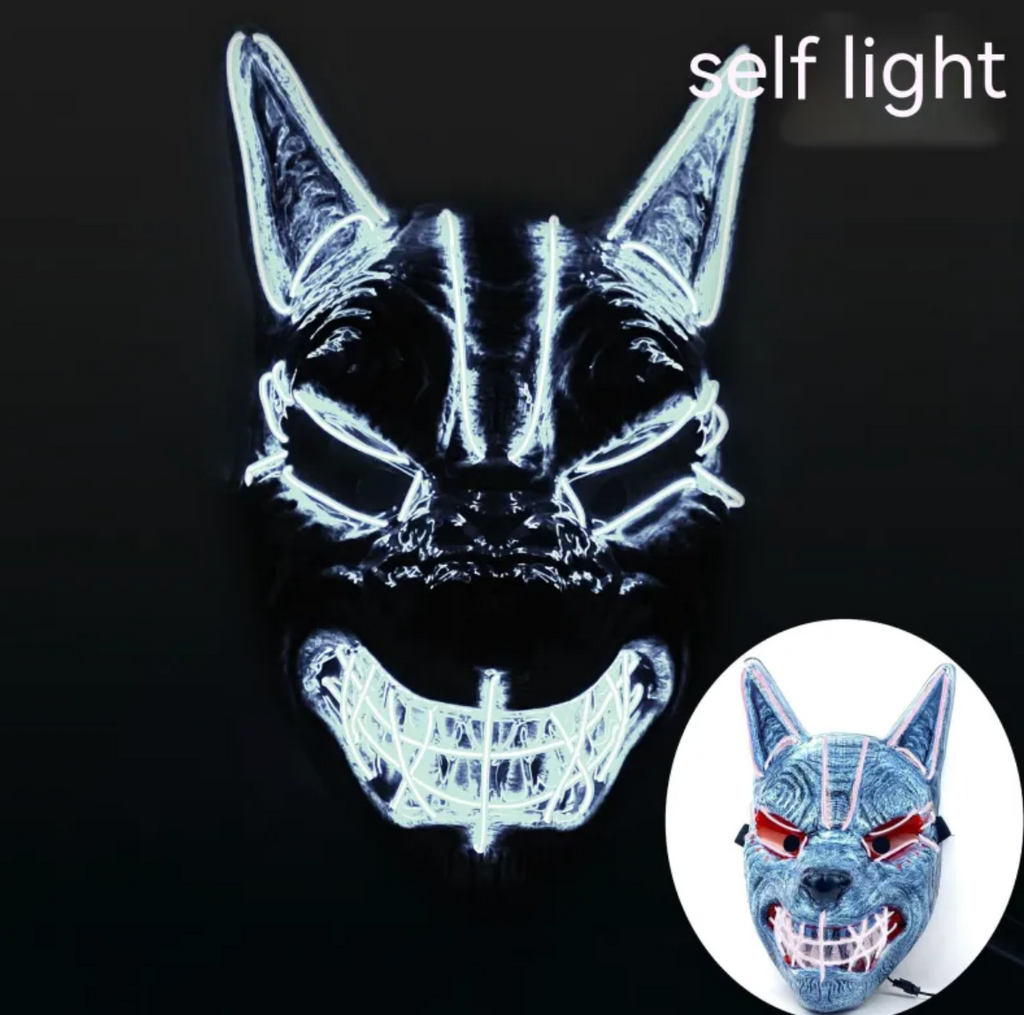 LED Full Face Luminous Halloween Mask, Light-Up Glowing Mask for Cosplay & Rave — Single Colour per Mask, 10 Colourways