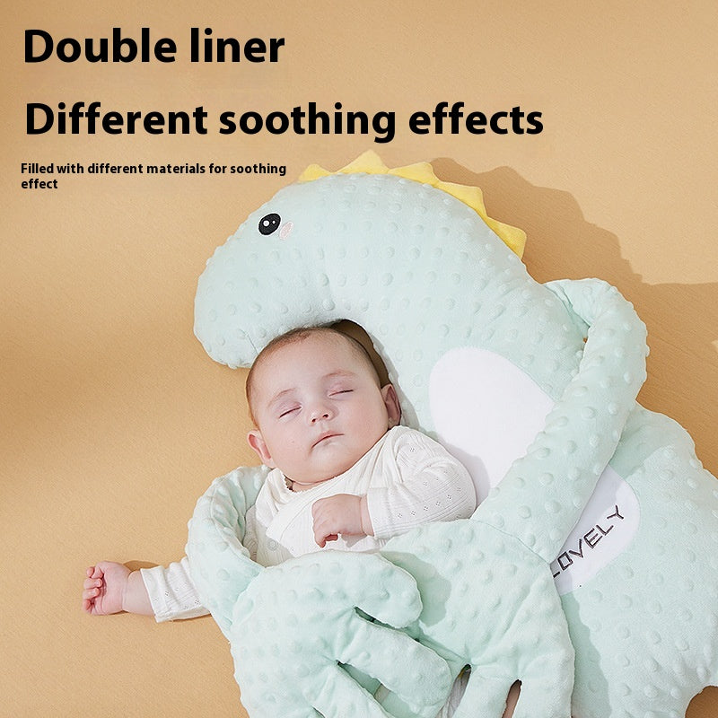Baby Soothing Cuddle Pillow, Animal-Shape Plush Bolster with Padded Comfort Arm & Hand for Supervised Awake Time — Green Dinosaur