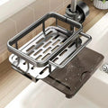 Hyfant Kitchen Sink Faucet Organizer, Over-Faucet Sponge Holder & Storage Rack with Drain Tray, Rustproof Aluminum Caddy for Sponge, Soap