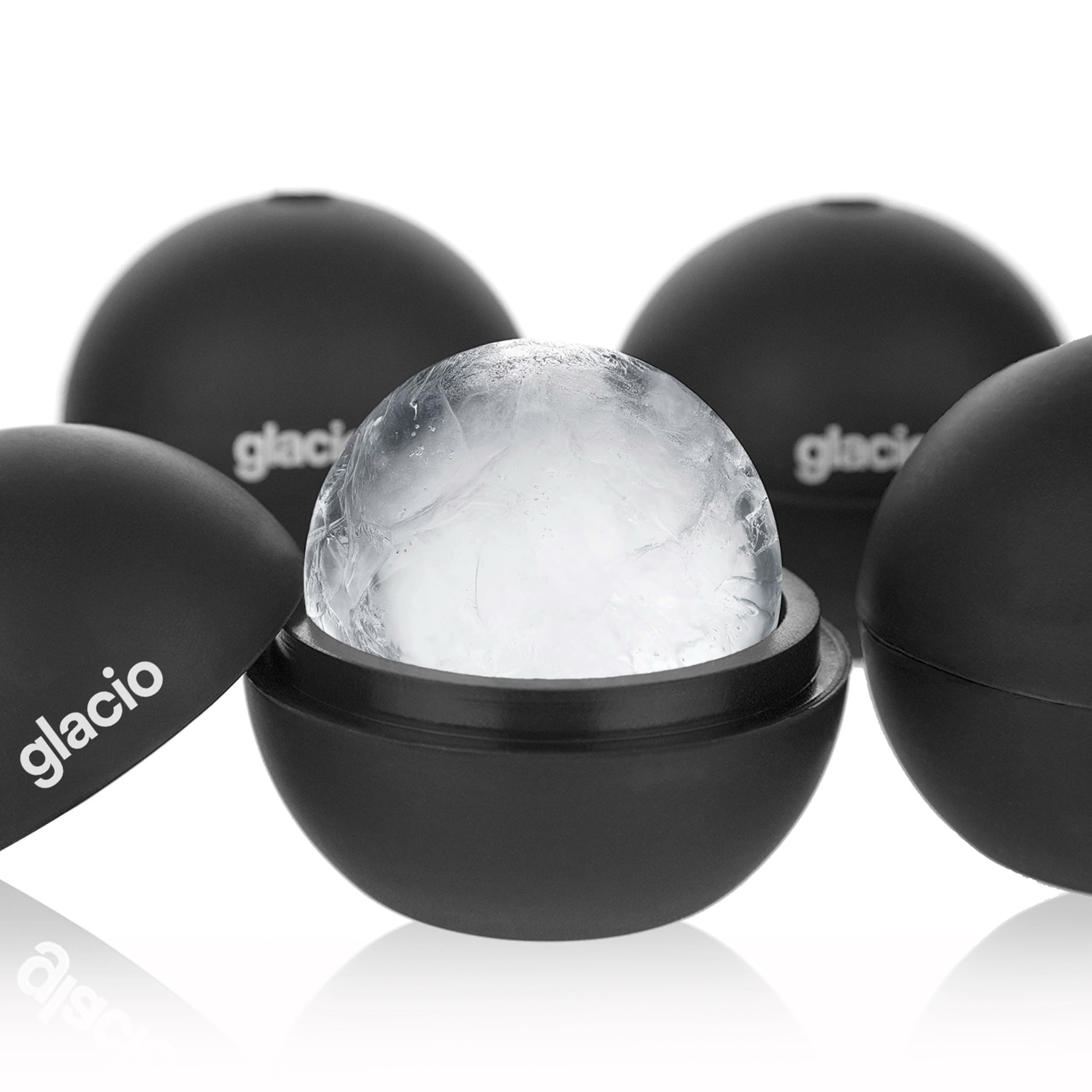 glacio Round Ice Cube Molds, 2.5-Inch Ice Sphere Maker, 4-Pack BPA-Free Flexible Silicone Ice Ball Molds for Whiskey — Black