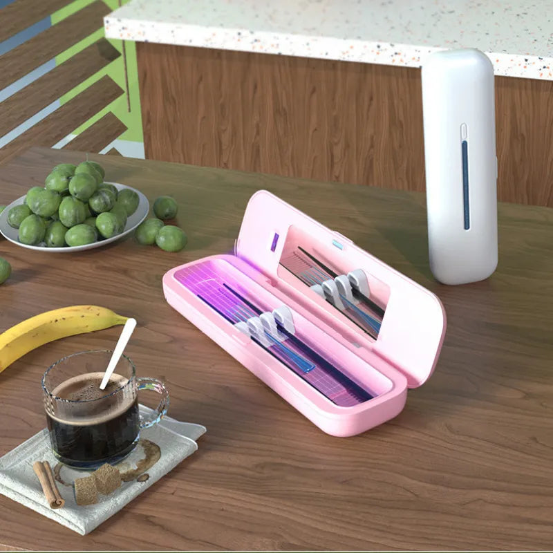 Portable UV Toothbrush Sterilizer, UV-C Disinfection Box, USB Powered & Travel-Friendly — White / Blue / Pink / Green