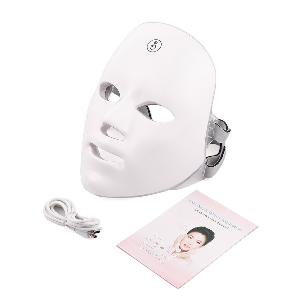 7-Colour LED Face Mask, Strap-On Photon Light Therapy Mask with Adjustable Head Strap — Mask Only, with Neck Band, or with Roller & Gua Sha