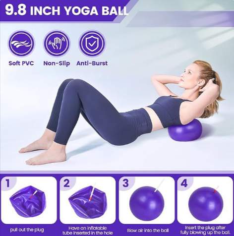 Yoga & Pilates Home Workout Set with Pilates Ring, Resistance Bands, Exercise Ball, Arm Stretcher, Hip Thrust Belt & Stretch Strap — Pink / Purple