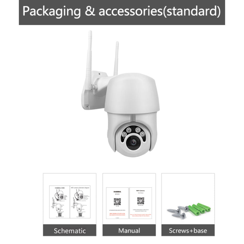 Wireless Security Camera Outdoor Indoor, 1080p HD WiFi PTZ Camera, 360° View, IP66 Waterproof, Night Vision, Motion Detection & Auto Tracking — White